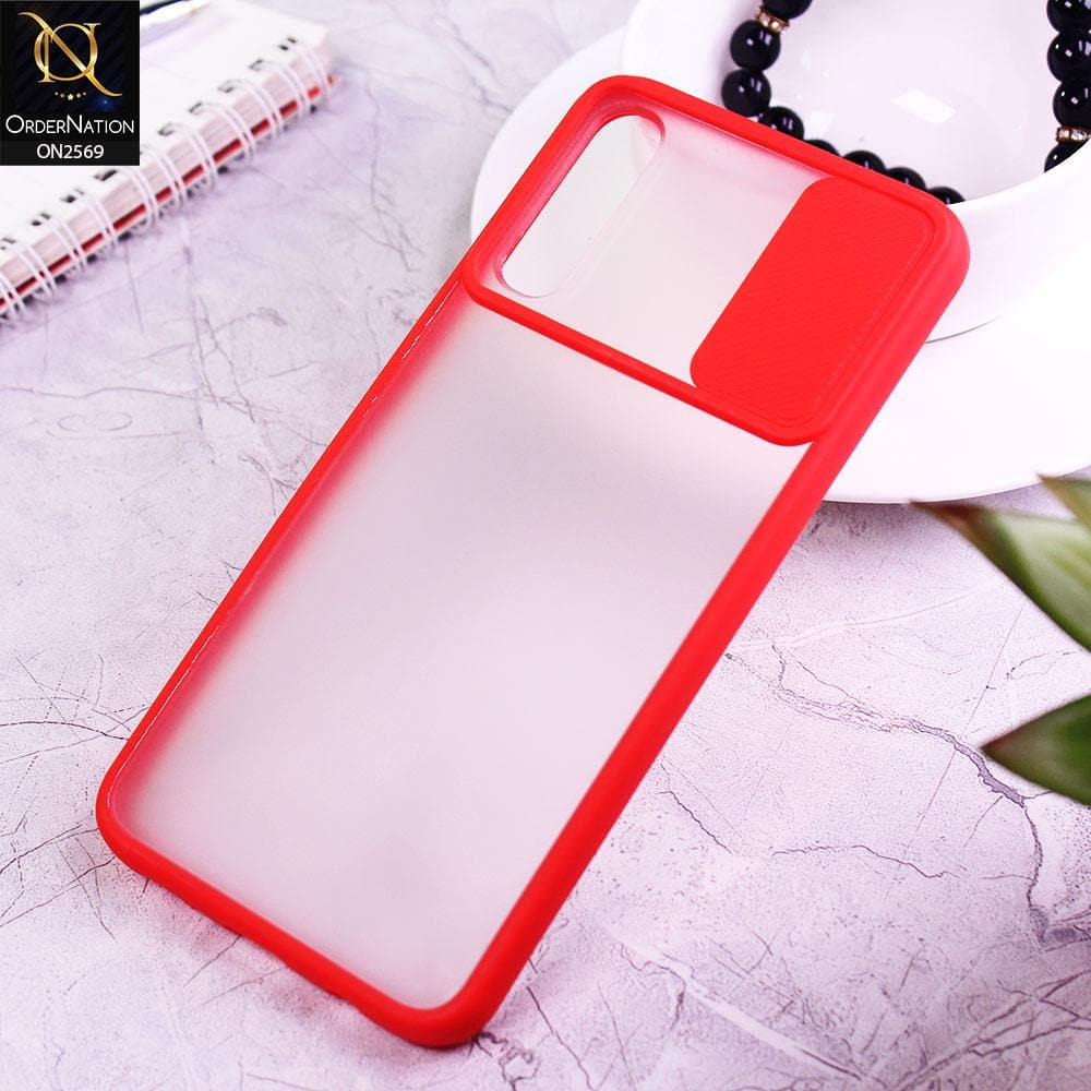 Samsung Galaxy A50s Cover - Red - Translucent Matte Shockproof Camera Slide Protection Case