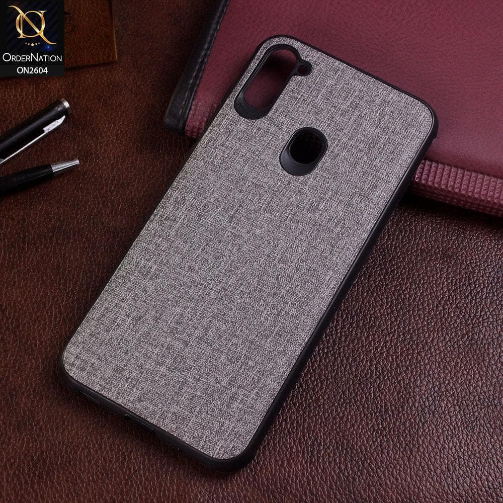 Samsung Galaxy M11 Cover - Gray - New Fabric Soft Silicone Logo Case