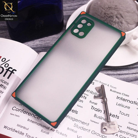 Samsung Galaxy A31 Cover - Green - Square Style Semi Tranparent Color Soft Frame Matte Hard Case