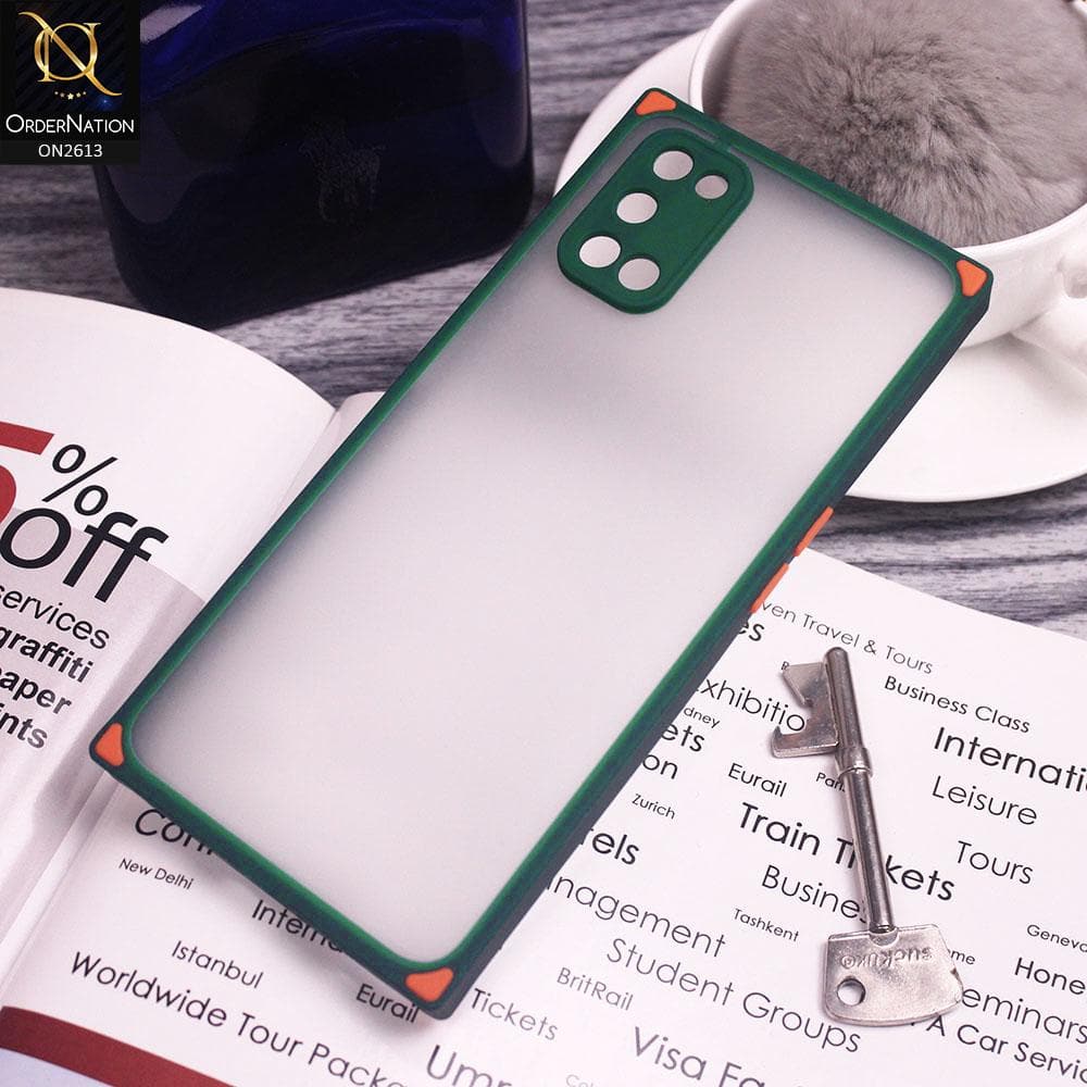 Oppo A52 Cover - Green - Square Style Semi Tranparent Color Soft Frame Matte Hard Case