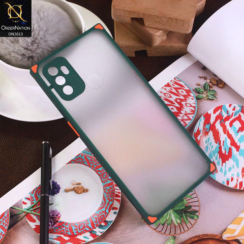 Oppo A53 Cover - Green - Square Style Semi Tranparent Color Soft Frame Matte Hard Case