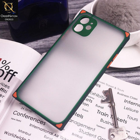 iPhone 11 Cover - Green - Square Style Semi Tranparent Color Soft Frame Matte Hard Case