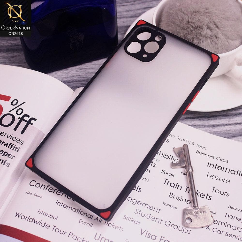 iPhone 11 Pro Cover - Black - Square Style Semi Tranparent Color Soft Frame Matte Hard Case