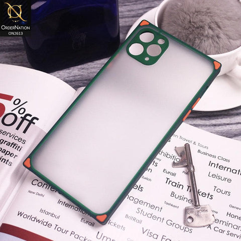 iPhone 11 Pro Cover - Green - Square Style Semi Tranparent Color Soft Frame Matte Hard Case