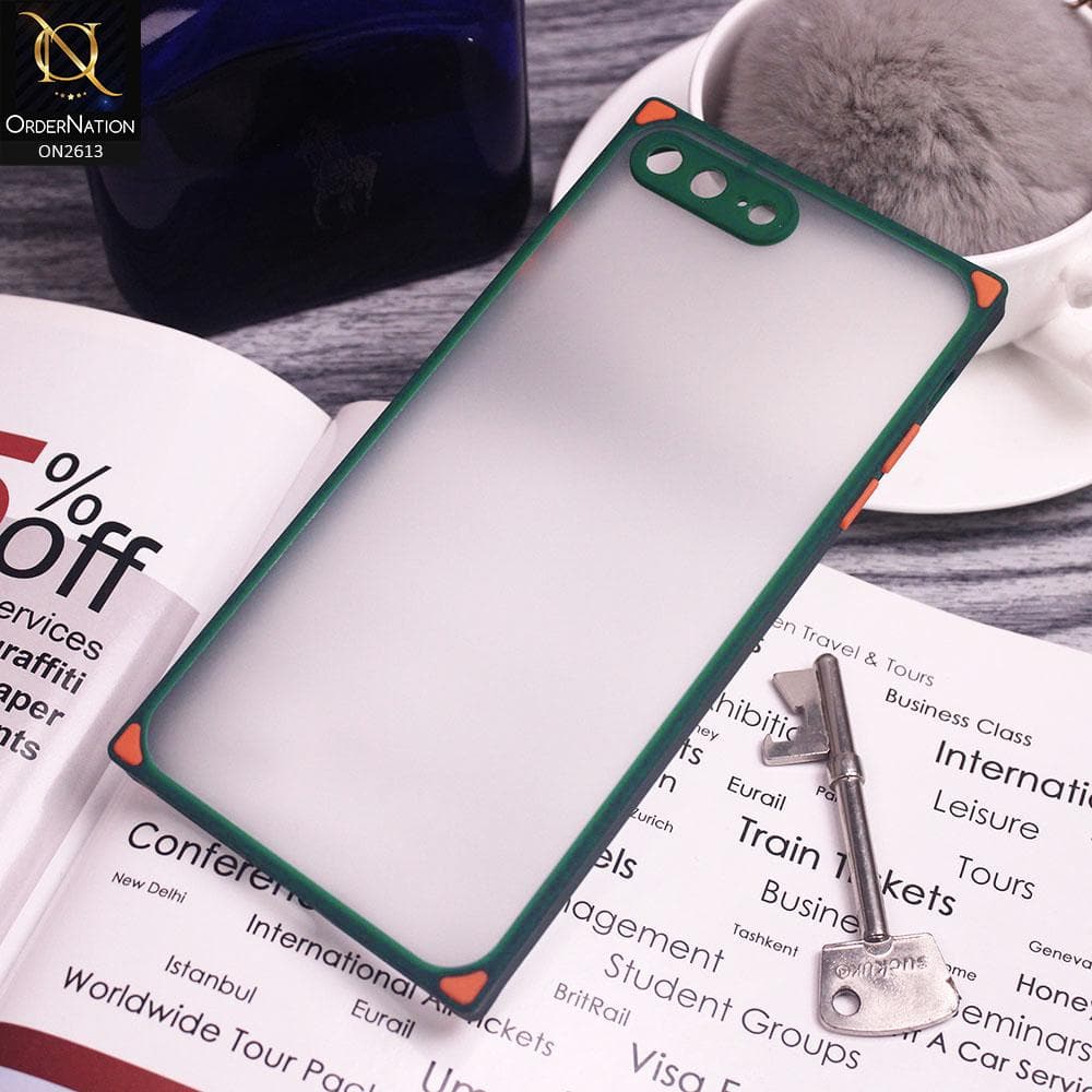 iPhone 8 Plus / 7 Plus Cover - Green - Square Style Semi Tranparent Color Soft Frame Matte Hard Case