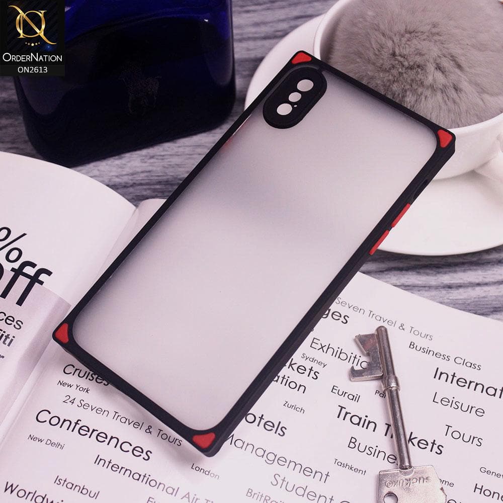 iPhone XS / X Cover - Black - Square Style Semi Tranparent Color Soft Frame Matte Hard Case