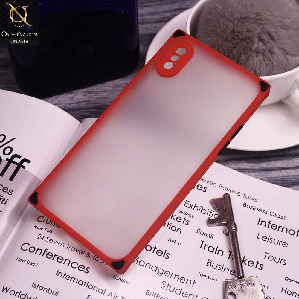 iPhone XS / X Cover - Red - Square Style Semi Tranparent Color Soft Frame Matte Hard Case