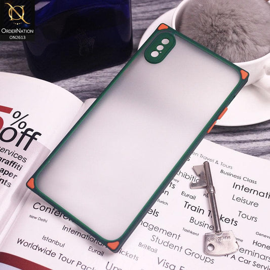 iPhone XS Max Cover - Green - Square Style Semi Tranparent Color Soft Frame Matte Hard Case