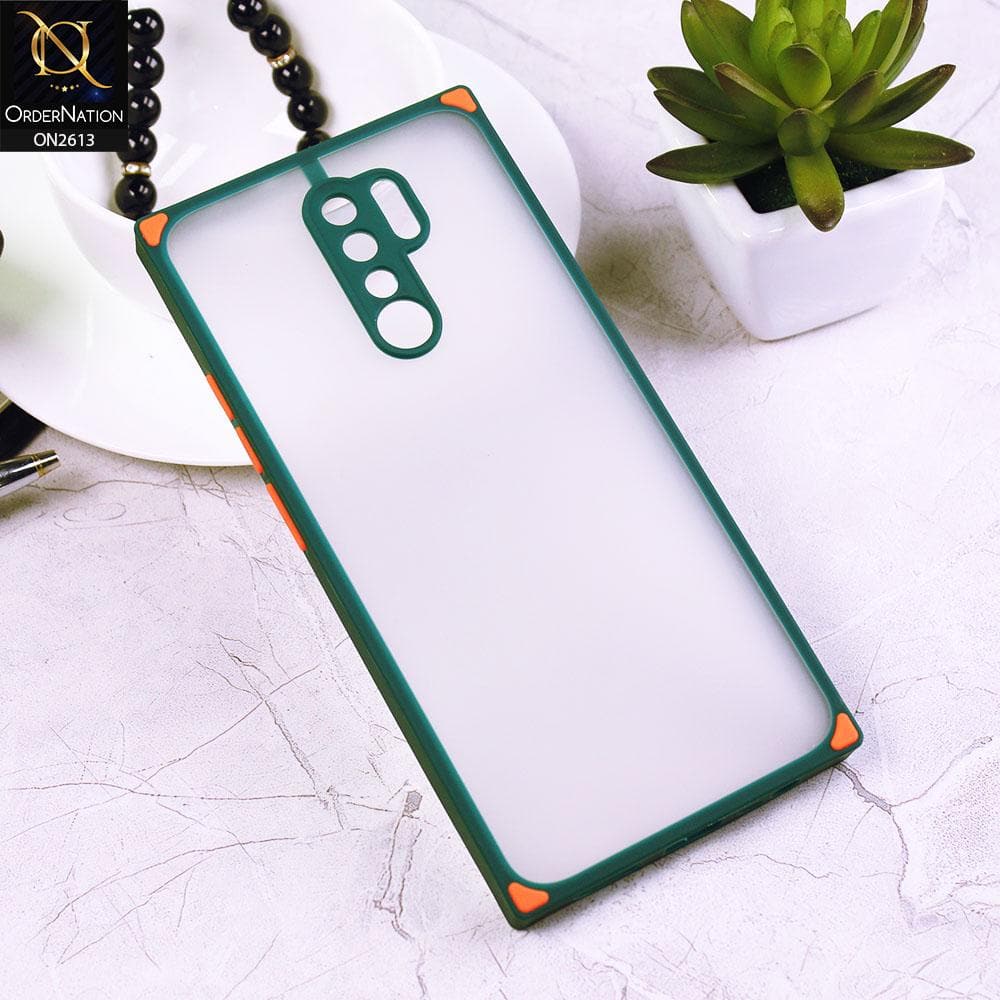 Xiaomi Poco M2 Cover - Green - Square Style Semi Tranparent Color Soft Frame Matte Hard Case