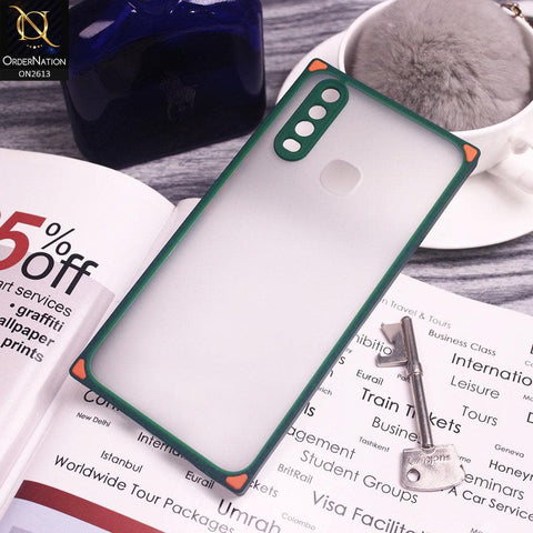 Vivo Y11 2019 Cover - Green - Square Style Semi Tranparent Color Soft Frame Matte Hard Case