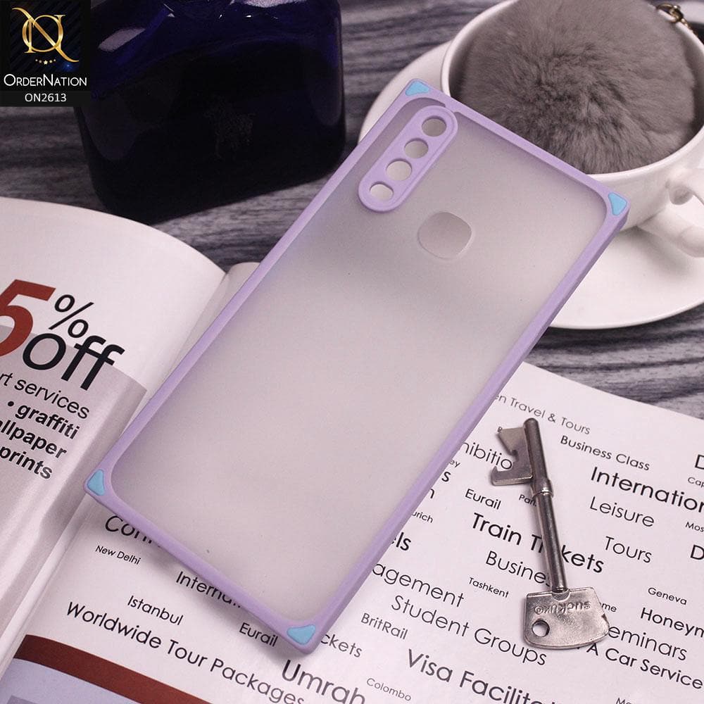 Vivo Y12 Cover - Purple - Square Style Semi Tranparent Color Soft Frame Matte Hard Case