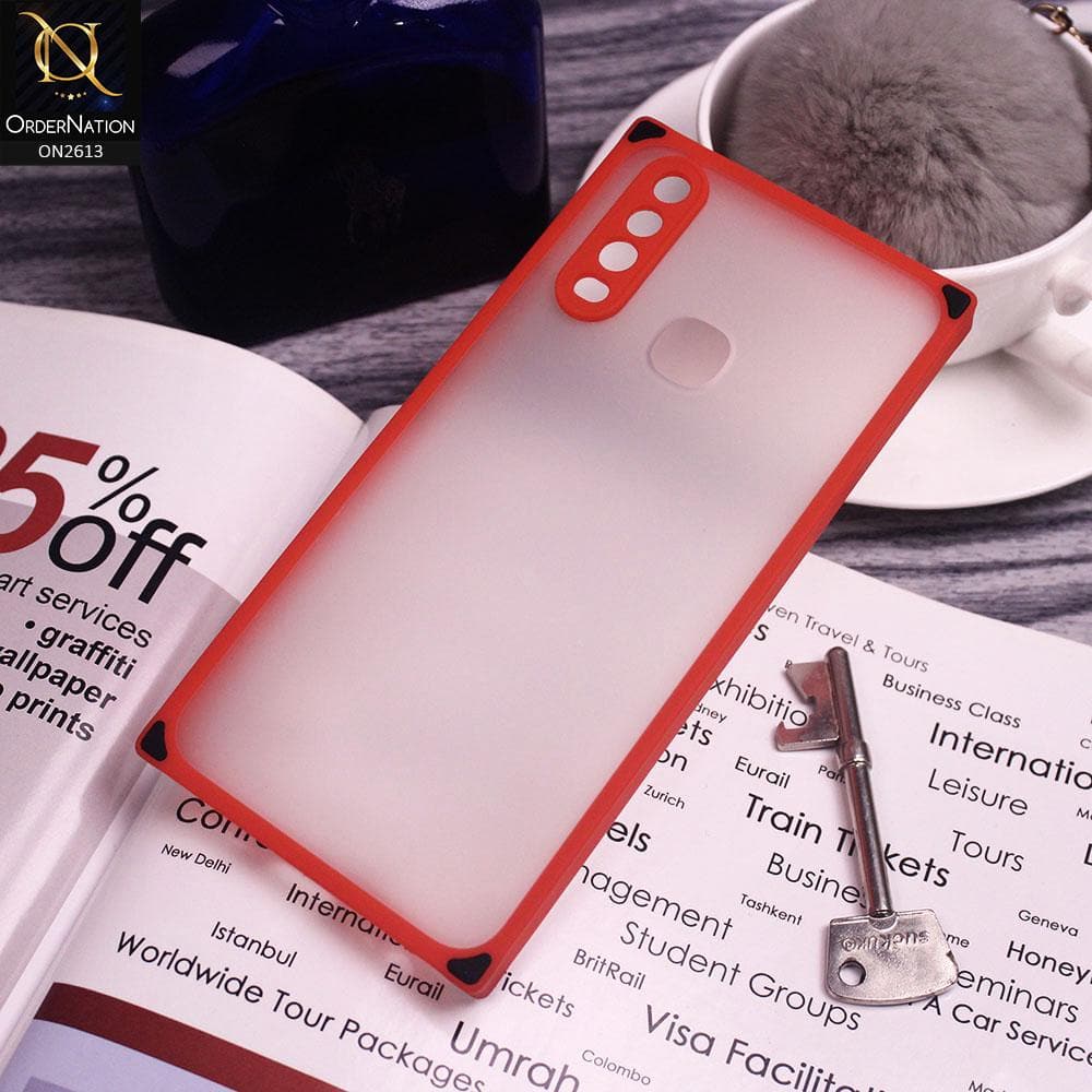 Vivo Y15 Cover - Red - Square Style Semi Tranparent Color Soft Frame Matte Hard Case