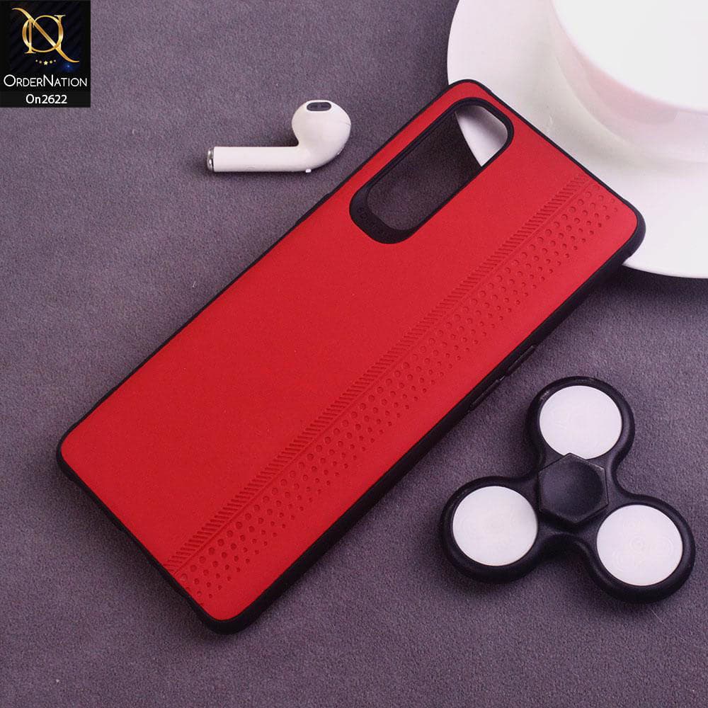 Oppo Reno 4 Pro Cover - Red - Stylish Tyre Impression Design PU Leather Texture Soft Case