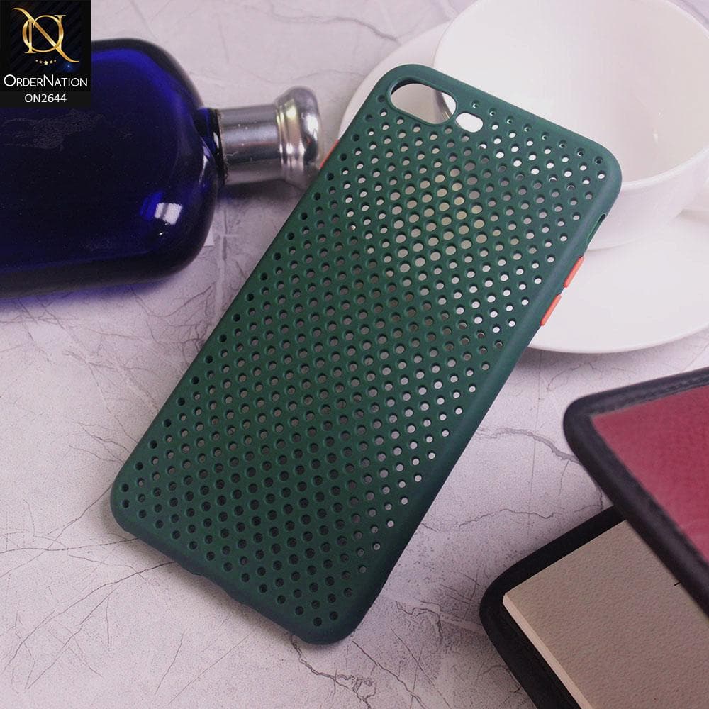 iPhone 8 Plus / 7 Plus Cover - Dark Green - Cooling Breathing Mesh Soft Rubber Feel Phone Case