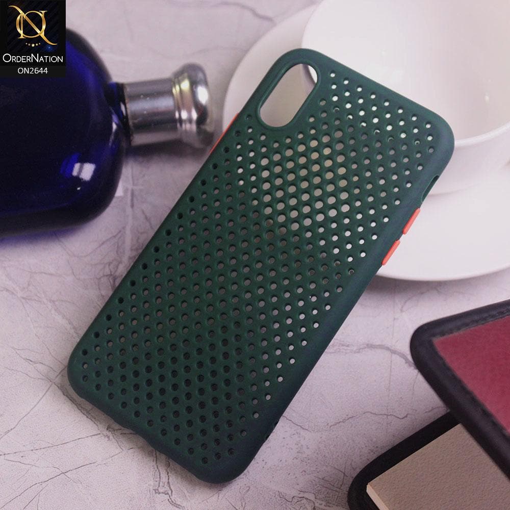 iPhone XS Max Cover - Dark Green - Cooling Breathing Mesh Soft Rubber Feel Phone Case