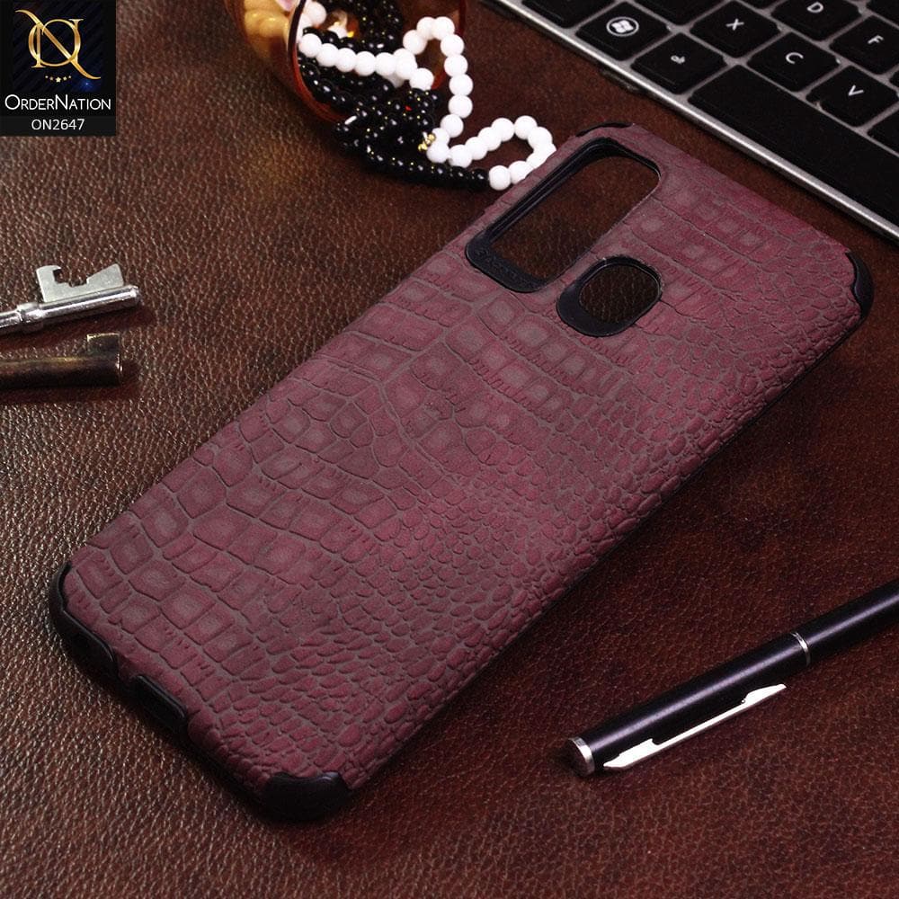 Infinix Hot 9 Pro Cover - Maroon - New Crocks Texture Synthetic Leather Soft TPU Case