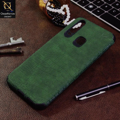 Vivo Y12 Cover - Green - New Crocks Texture Synthetic Leather Soft TPU Case