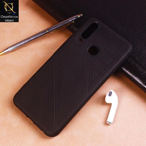Vivo Y12 Cover - Black - Soft Stylish Leather Look Curved Line Case