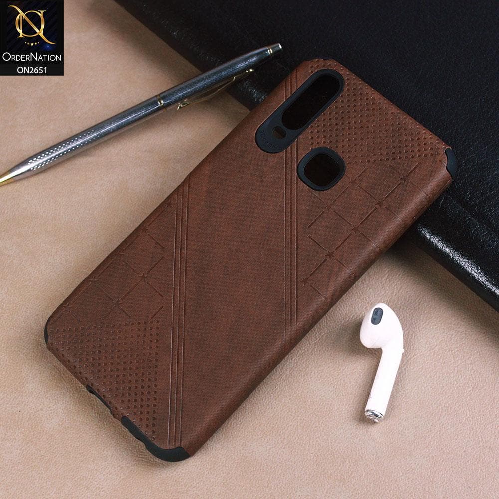 Vivo Y12 Cover - Brown - Soft Stylish Leather Look Curved Line Case