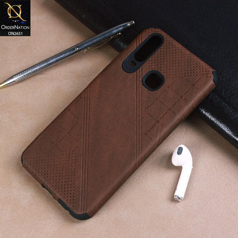 Vivo Y17 Cover - Brown - Soft Stylish Leather Look Curved Line Case