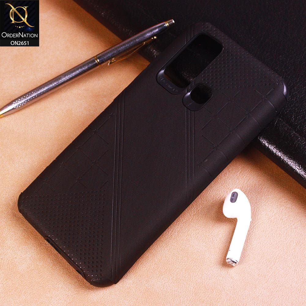 Vivo Y30 Cover - Black - Soft Stylish Leather Look Curved Line Case