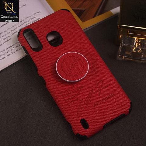 Infinix Smart 4 Cover - Red - New Stylish Febric Texture Case with Holder
