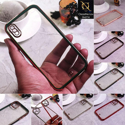 iPhone 12 Pro - Red - Eletroplating Soft Square Straight Edge Transparent Case