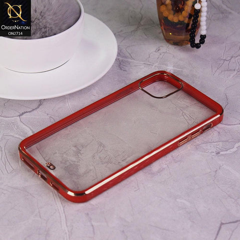 iPhone 11 Pro Max Cover - Red - Eletroplating Soft Square Straight Edge Transparent Case