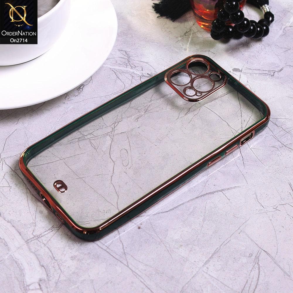 iPhone 12 Pro - Green - Eletroplating Soft Square Straight Edge Transparent Case