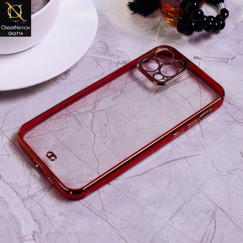 iPhone 12 Pro - Red - Eletroplating Soft Square Straight Edge Transparent Case