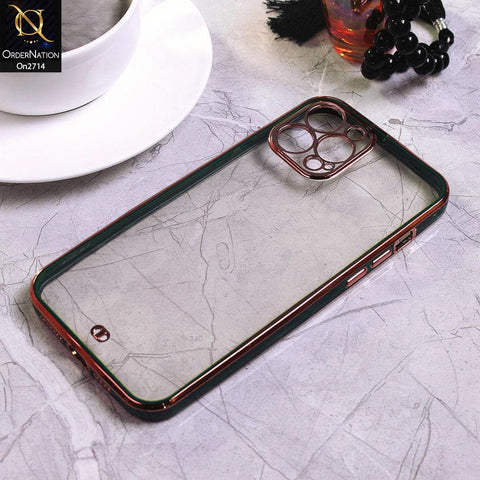 iPhone 12 Pro Max - Green - Eletroplating Soft Square Straight Edge Transparent Case