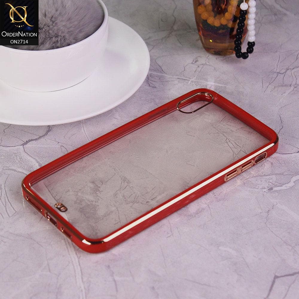 iPhone XS / X Cover - Red - Eletroplating Soft Square Straight Edge Transparent Case