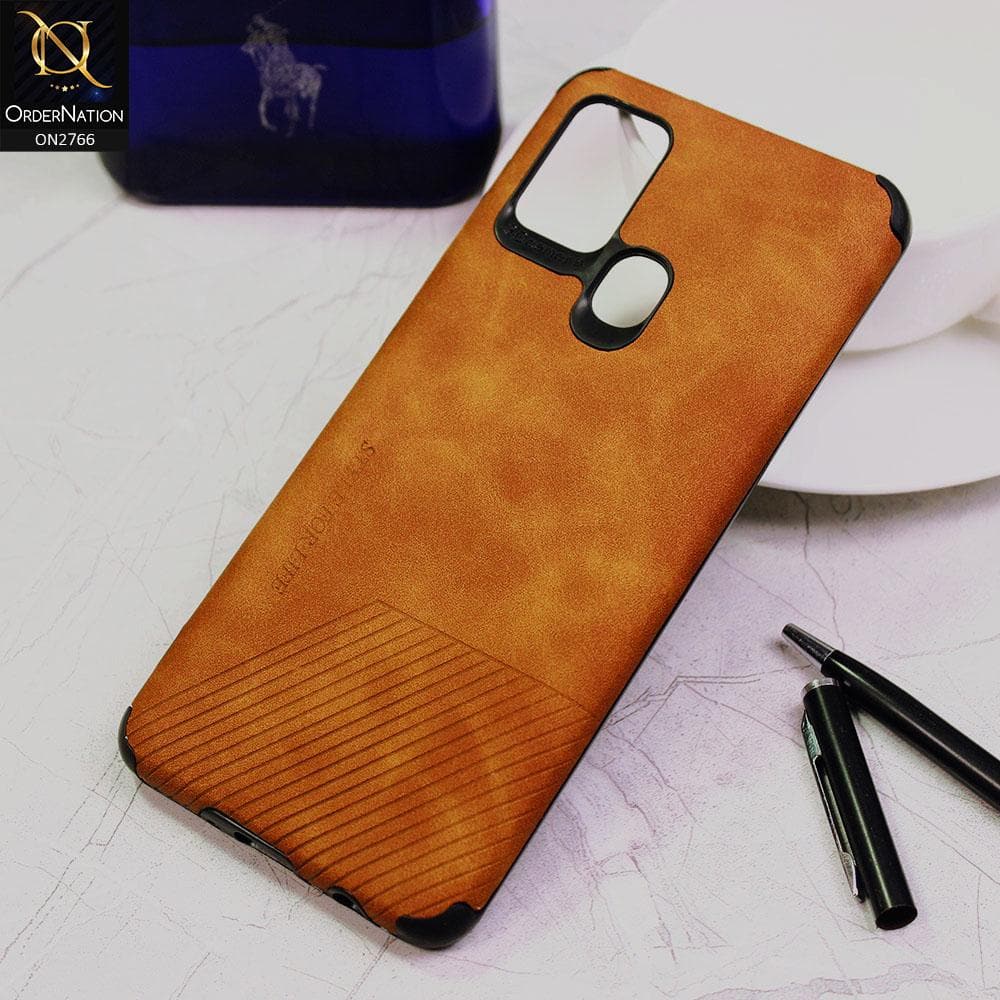 Samsung Galaxy A21s Cover - Brown - Stylish PU Leather Diagonal Lines Soft Case