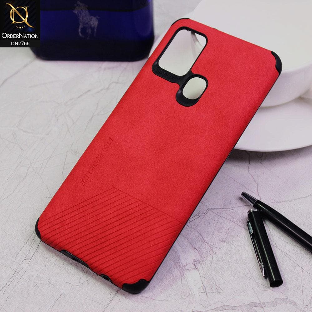 Samsung Galaxy A21s Cover - Red - Stylish PU Leather Diagonal Lines Soft Case