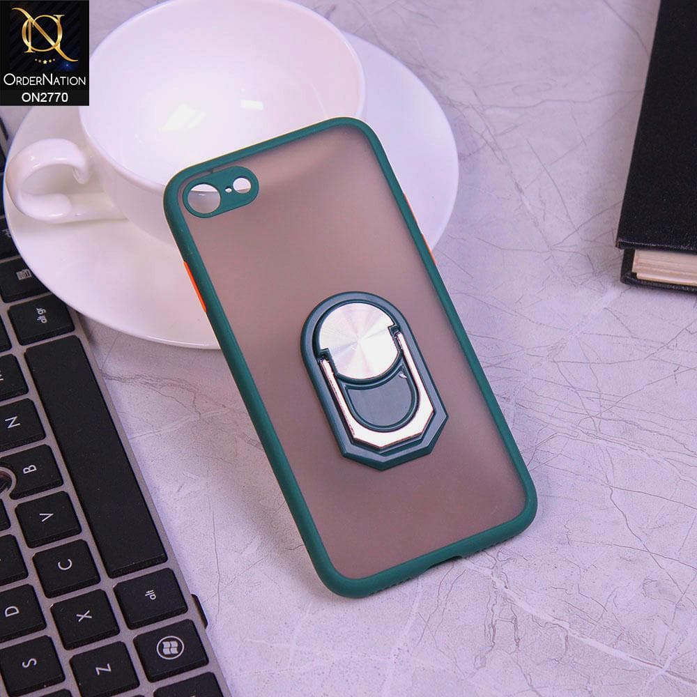 iPhone 8 / 7 Cover - Green - Semi Tranparent Matte Hard PC Camera Protection Kick Stand Ring Holder Protective Case