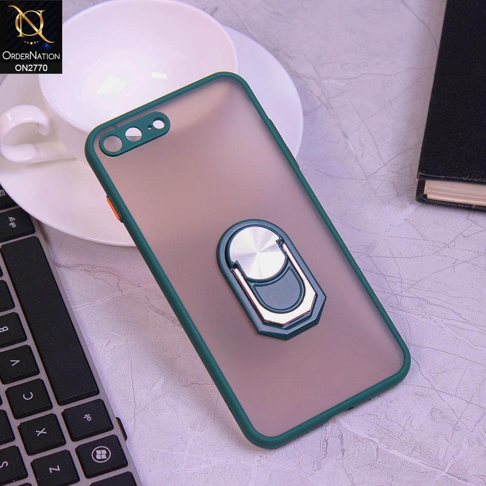 iPhone 8 Plus / 7 Plus Cover - Green - Semi Tranparent Matte Hard PC Camera Protection Kick Stand Ring Holder Protective Case