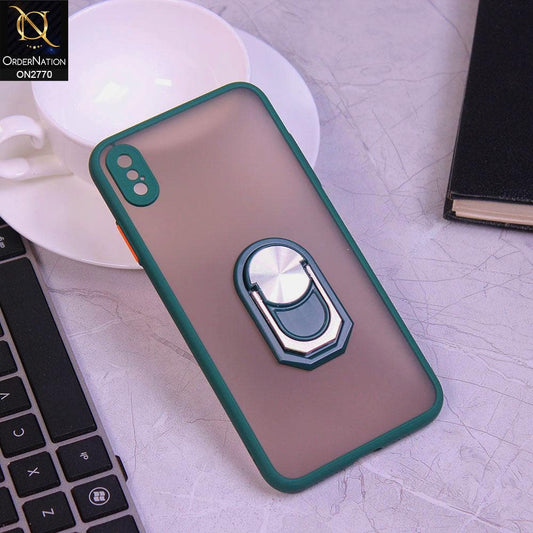 iPhone XS Max Cover - Green - Semi Tranparent Matte Hard PC Camera Protection Kick Stand Ring Holder Protective Case