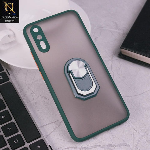 Vivo S1 Cover - Green - Semi Tranparent Matte Hard PC Camera Protection Kick Stand Ring Holder Protective Case