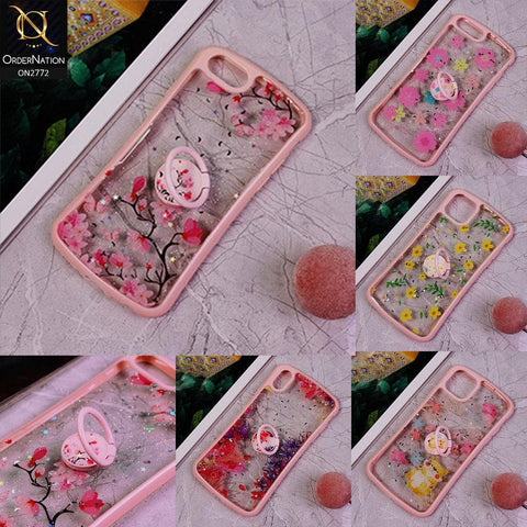 iPhone 11 Pro Cover -Design 4 - New Stylish Floral Glitter Soft Border Case with Ring Holder