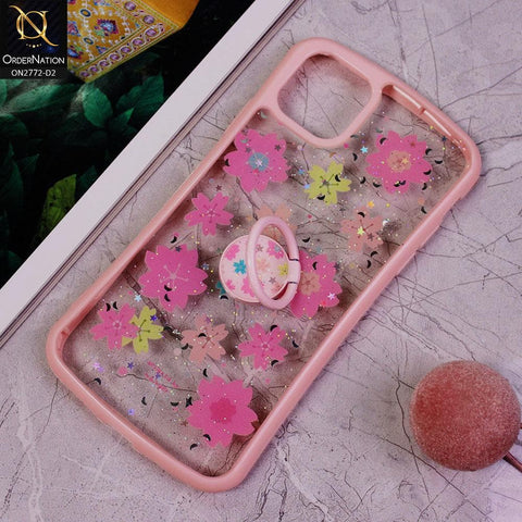 iPhone 11 Pro Cover -Design 2 - New Stylish Floral Glitter Soft Border Case with Ring Holder