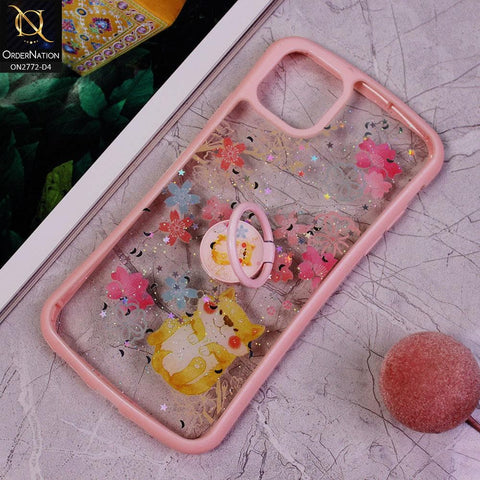 iPhone 11 Pro Max Cover -Design 4 - New Stylish Floral Glitter Soft Border Case with Ring Holder