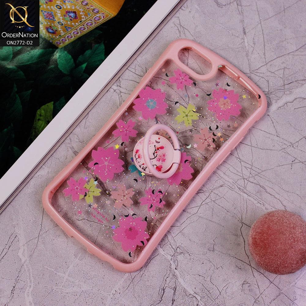 iPhone 8 / 7 Cover -Design 2 - New Stylish Floral Glitter Soft Border Case with Ring Holder