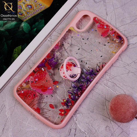 iPhone XS Max Cover -Design 5 - New Stylish Floral Glitter Soft Border Case with Ring Holder