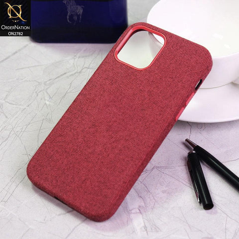 iPhone 12 Cover - Red - Luxury Fabric Jeans Texture Camera Protection Case