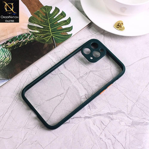 iPhone 11 Pro Max - Dark Green - Camera Protection Shiny Acrylic Anti-Shock Bumper Transparent Back Case