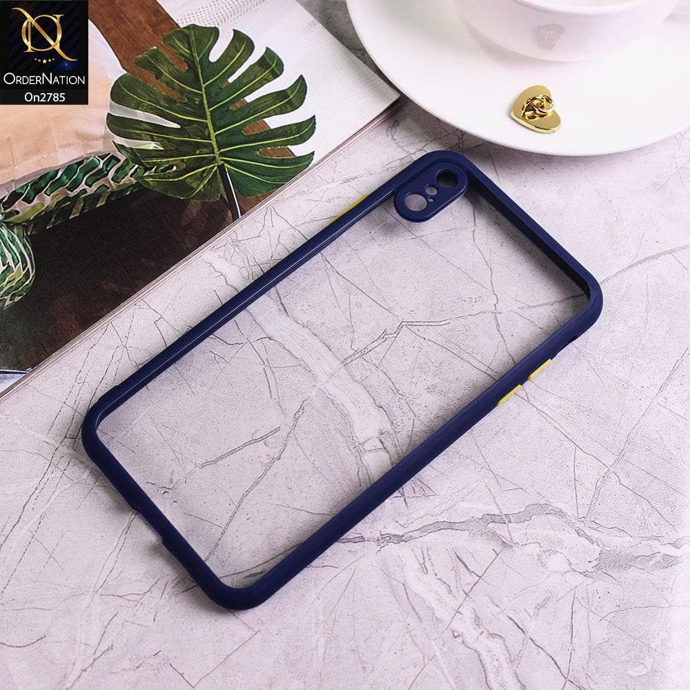 iPhone XS Max - Blue - Camera Protection Shiny Acrylic Anti-Shock Bumper Transparent Back Case