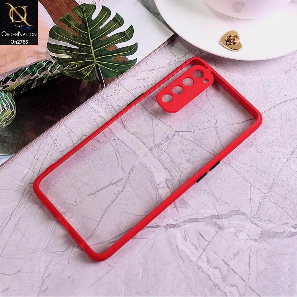 Oppo Reno 4 Pro - Red - Camera Protection Shiny Acrylic Anti-Shock Bumper Transparent Back Case