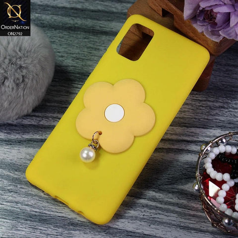 Oppo A72 Cover - Yellow - Soft Vintage Floral Case With Droping Pearl Stone