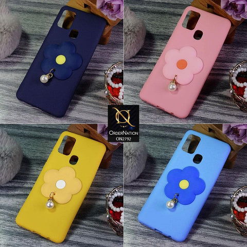 Vivo Y12 Cover - Yellow - Soft Vintage Floral Case With Droping Pearl Stone