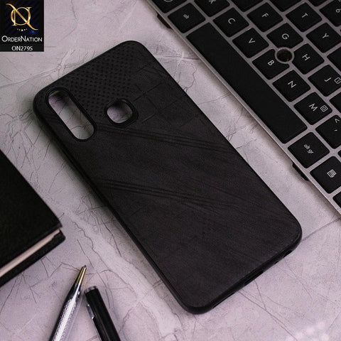 Vivo Y17 Cover - Black - Vintage Fabric Look Dotted Soft Case